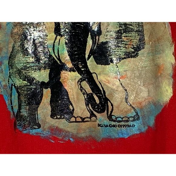 Elephant Hand Painted Unisex Size XL Hoodie Hooded Sweatshirt Red Delta Fleece - Picture 4 of 11